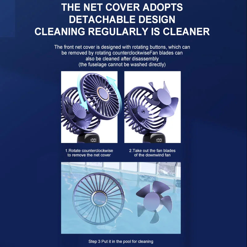 Electric Handheld Fan Portable Mini Fan Foldable Neck Hanging Fans 5 Speed USB Rechargeable Fan with LED Display Screen 1800Mah