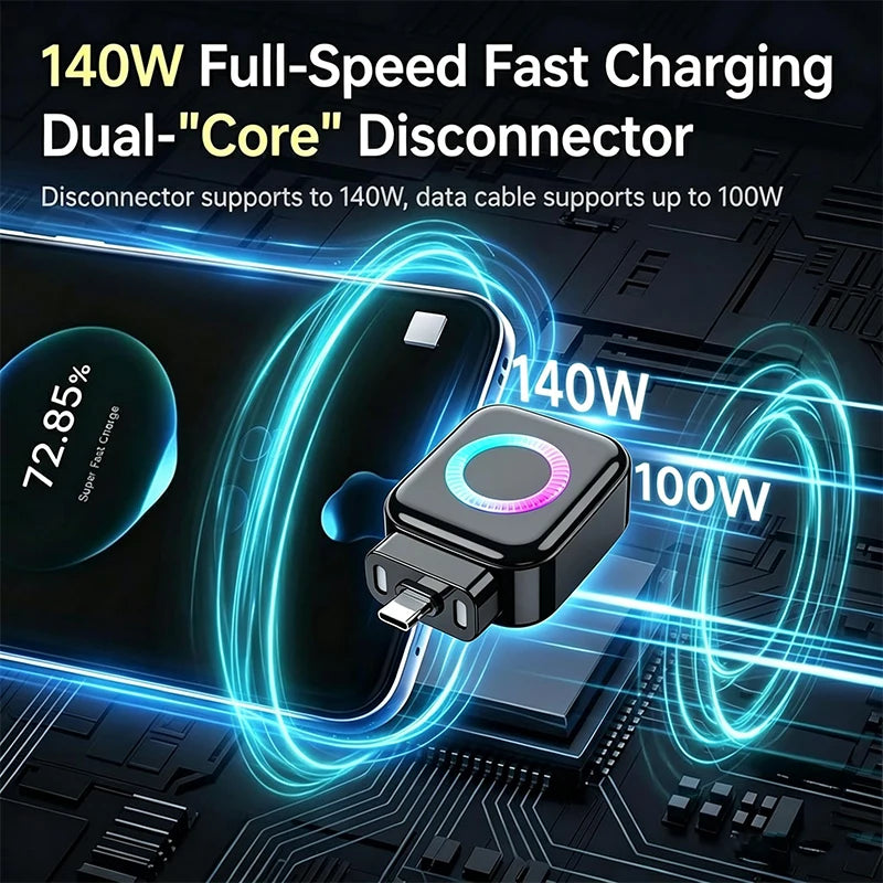 Experience Lightning-Fast Charging with the Smart Auto-Disconnect Charger Adapter - 140W Power with AI Detection for Safe Overcharge Protection