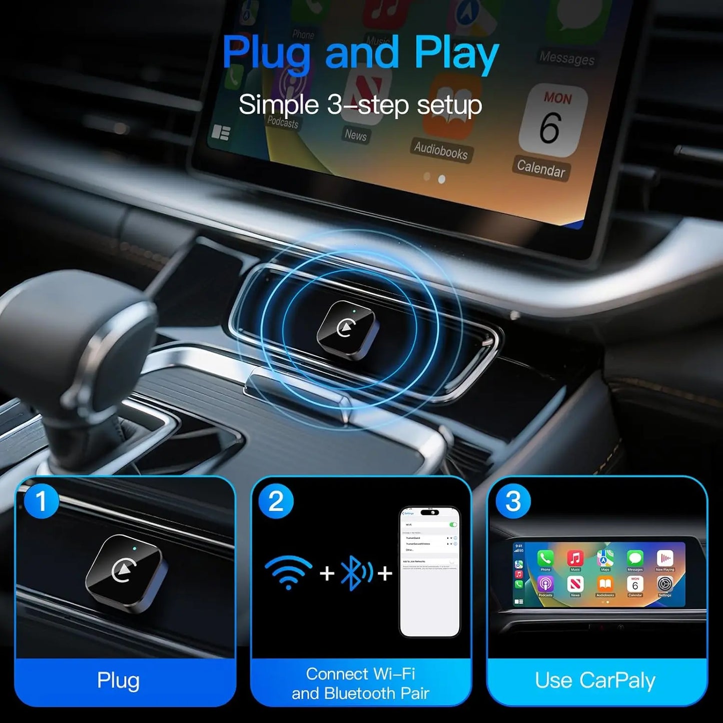 Experience Seamless Connectivity with the 2026 Upgraded Wireless Carplay Adapter for Apple iPhone & Android - Compact, Plug and Play, Fast and Reliable!
