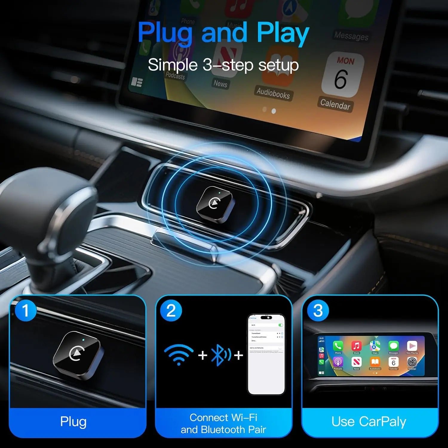 Experience Seamless Connectivity with the 2026 Upgraded Wireless Carplay Adapter for Apple iPhone & Android - Compact, Plug and Play, Fast and Reliable!