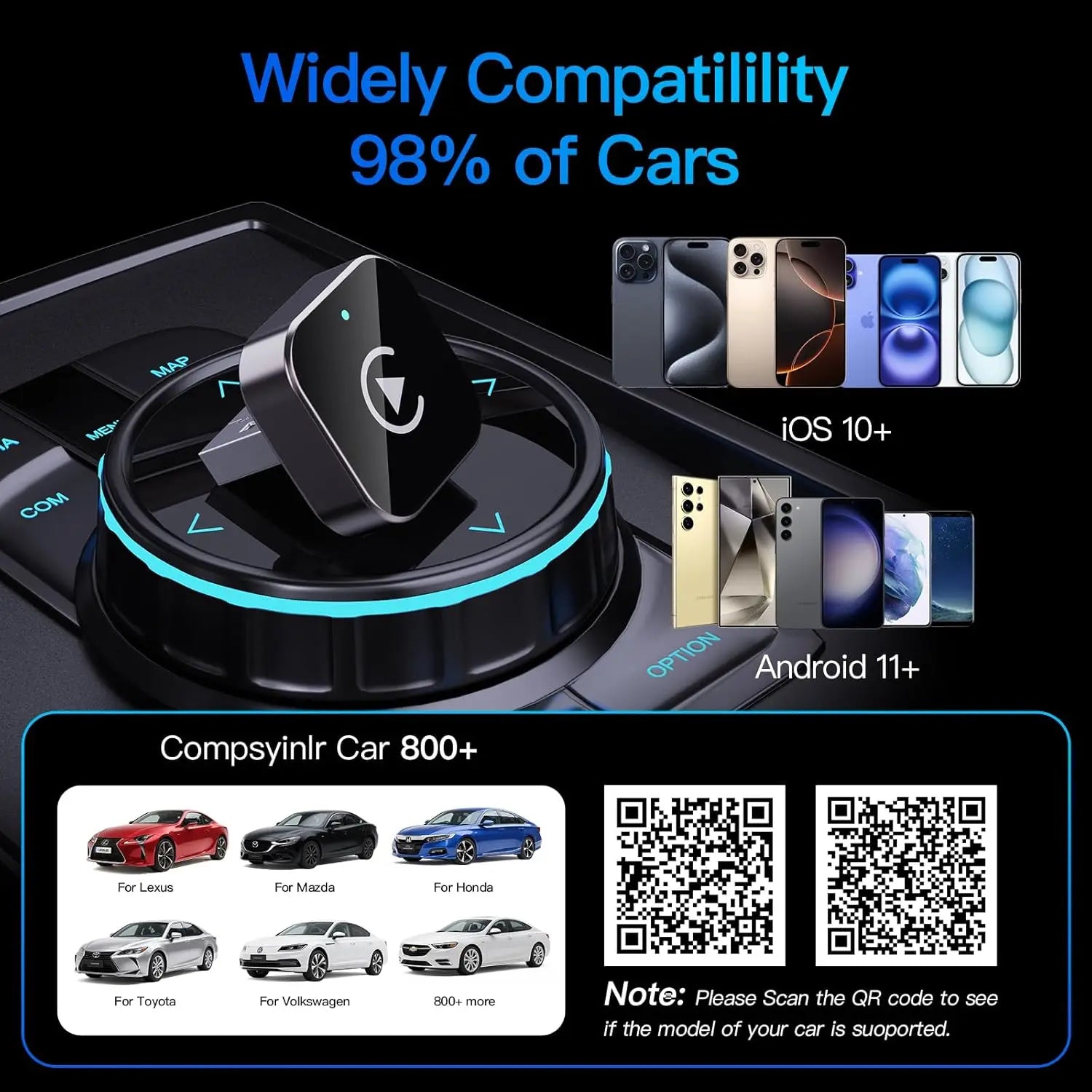 Experience Seamless Connectivity with the 2026 Upgraded Wireless Carplay Adapter for Apple iPhone & Android - Compact, Plug and Play, Fast and Reliable!
