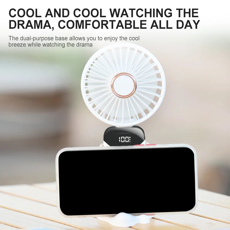 Electric Handheld Fan Portable Mini Fan Foldable Neck Hanging Fans 5 Speed USB Rechargeable Fan with LED Display Screen 1800Mah